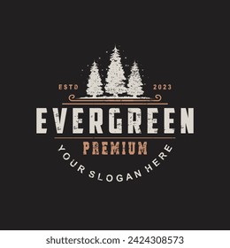 Forest Logo, Vector Forest Wood With Pine Trees, Design Inspirational Badge Label Illustration