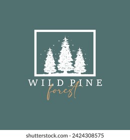 Forest Logo, Vector Forest Wood With Pine Trees, Design Inspirational Badge Label Illustration
