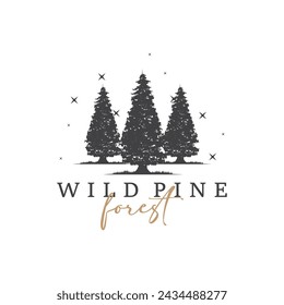 Forest Logo, Vector Forest Wood With Pine Trees, Design Inspirational Badge Label Illustration