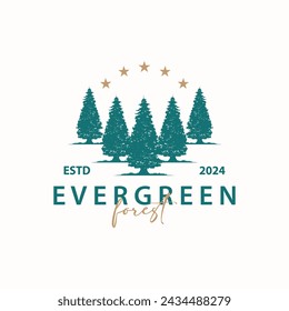 Forest Logo, Vector Forest Wood With Pine Trees, Design Inspirational Badge Label Illustration