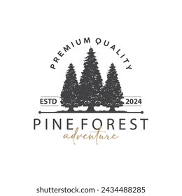 Forest Logo, Vector Forest Wood With Pine Trees, Design Inspirational Badge Label Illustration