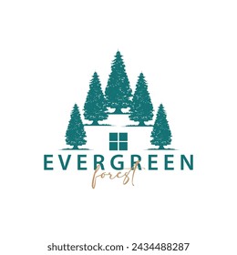 Forest Logo, Vector Forest Wood With Pine Trees, Design Inspirational Badge Label Illustration