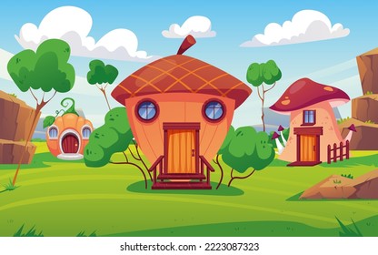 Forest magic gnome fairy fantasy house village illustration concept. Vector graphic design illustration element
