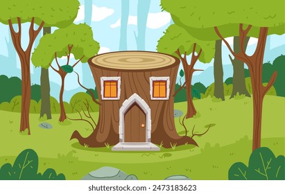 Forest magic gnome fairy fantasy house village illustration concept. Vector graphic design illustration element
