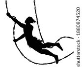 Forest man hung vine silhouette vector