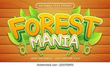 forest mania 3d text effect and editable text effect with leaf illustration	