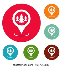 Forest map pointer icons circle set vector isolated on white background