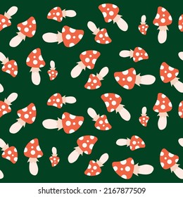 Forest mashrooms patterns set. Vector goblincore and cottagecore illustrations for design, decorations.