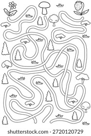 Gráfico de labirinto florestal preto branco esboço vertical ilustração vetor 