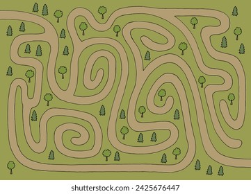 Forest maze graphic color sketch illustration vector 