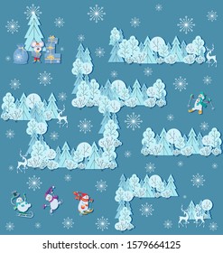 Forest Maze. Table Christmas game. Little mouse, gifts and snowmen. Winter fun. Cartoon vector illustration. Children's collection of educational games
