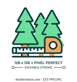 Forest measurement RGB color icon. Forestry solutions. Tree growth monitoring. Forest management. Arboriculture. Isolated vector illustration. Simple filled line drawing. Editable stroke