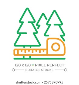 Forest measurement two color line icon. Forestry solutions. Tree growth monitoring. Forest management. Bicolor outline symbol. Duotone linear pictogram. Isolated illustration. Editable stroke