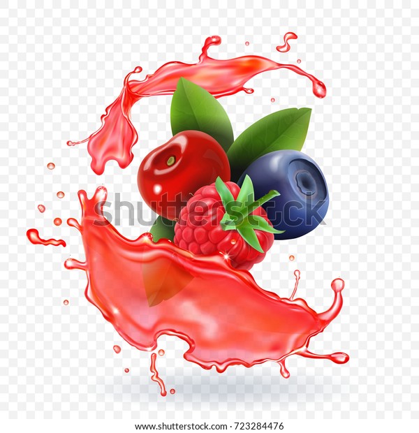 Forest\
Mixed berries juice Splash. 3d realistic\
vector