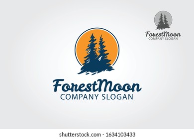 Forest Moon vector logo illustration. This logo template is fully editable and resizable. Can use for your business, organizations, hiking clubs, camping clubs, adventures.