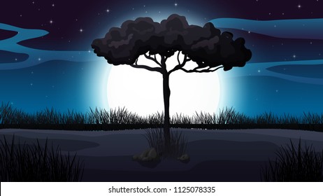 Forest and Moonlight Scene illustration