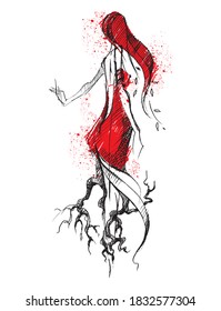 Forest moth. Fairy. Tree roots