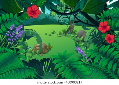 Forest and mount, vector art background.