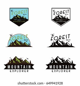 Forest, Mountain Adventure Badge Vector Logo, Sign, Icon Template Set