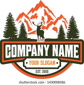 Forest, Mountain Adventure, Deer Hunter Badge Vector Logo, Sign, Icon Template