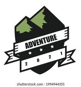 Forest, Mountain Adventure, Deer Hunter Badge Vector Logo,Sign, Icon Template. Outdoor activity, jungle, hill hiking and into the wild theme badge for backpackers.