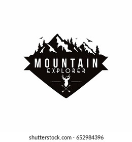 Forest, Mountain Adventure, Deer Hunter Black And White Badge Vector Logo, Sign, Icon Template