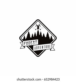 Forest, Mountain Adventure, Deer Hunter Black And White Badge Vector Logo, Sign, Icon Template