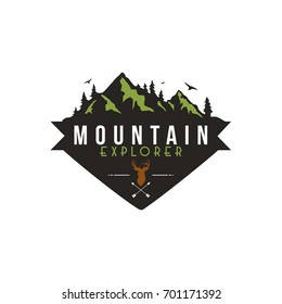 Forest, Mountain Adventure, Deer Hunter Badge Vector Logo,Sign, Icon Template