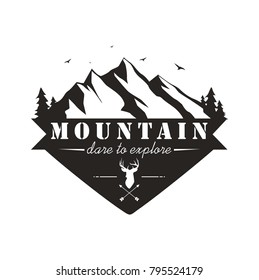 Forest, Mountain Adventure, Deer Hunter Black And White Badge Vector Logo, Icon, Sign Template