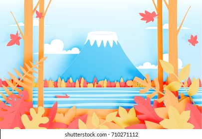 The forest and mountain with beautiful landscape in autumn background vector illustration