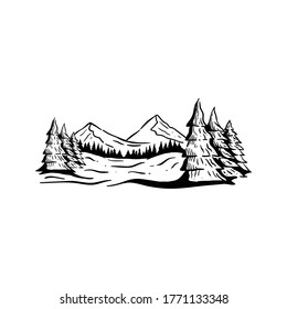 Forest Mountain Hand Drawing Illustration Stock Vector (Royalty Free ...