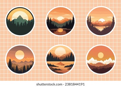 Forest Mountain Horizon Stickers Set