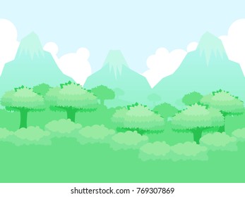 Forest and mountain illustration for video game background