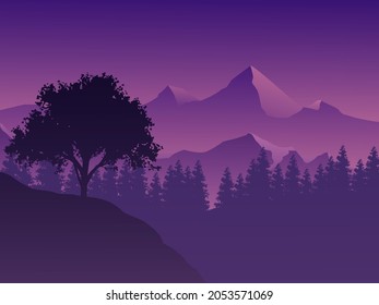 Forest in mountain landscape background