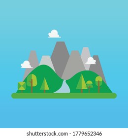 Forest and mountain landscape in flat style. Vector illustration