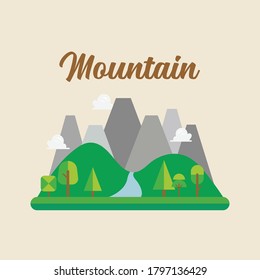 Forest and mountain landscape. Flat style design. Vector illustration