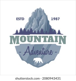 Forest and Mountain Logo for Outdoor Adventure and Hiking Tourism Vector Template