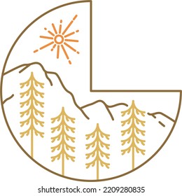 forest mountain with monoline art