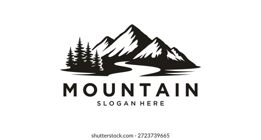 Silhueta silhueta floresta projeto logotipo para aventura ao ar livre
