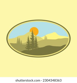 Forest and mountain view logo with minimalistic design