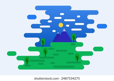 Ilustración de diseño plano de vistas al bosque y la montaña