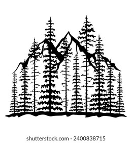 Forest and Mountain, Wilderness, Hand Drawn Vector Illustration