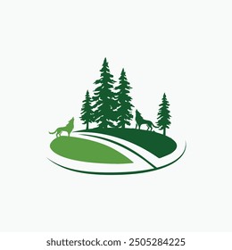 Bosque y montaña y lobo ilustración