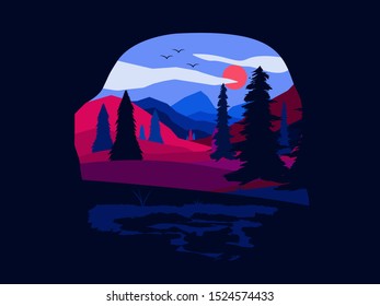 Forest mountains in the background. Forest, mountain background. Vector forest, oak background.