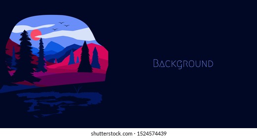 Forest mountains in the background. Forest, mountain background. Vector forest, oak background.