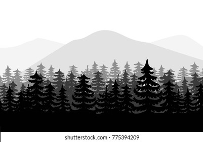 forest mountains in the background. background vector. black and white