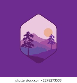Forest and mountains illustration with minimalistic design