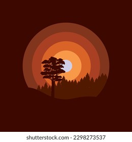 Forest and mountains illustration with minimalistic design