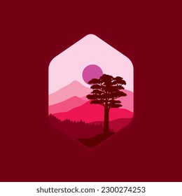 Forest and mountains illustration with minimalistic design