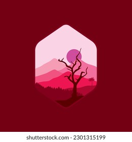 Forest and mountains illustration with minimalistic design